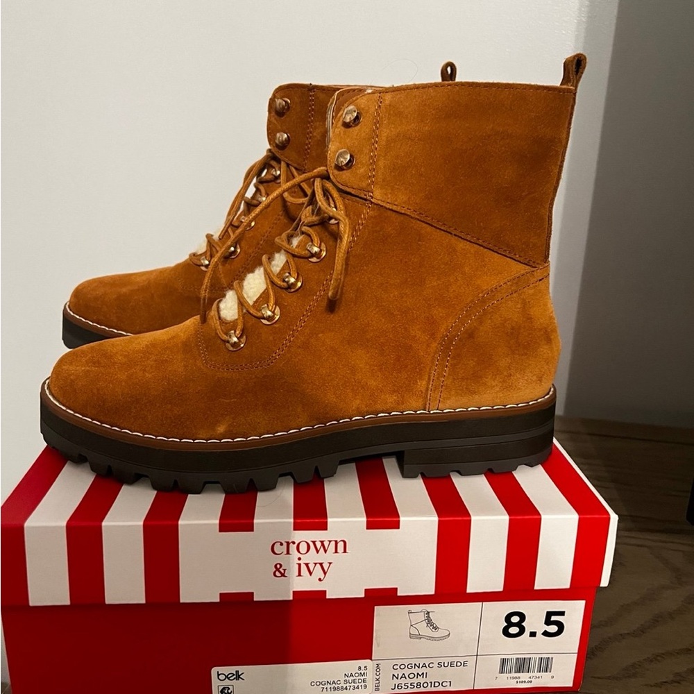 Crown & Ivy Tan Suede Lace-Up Boots